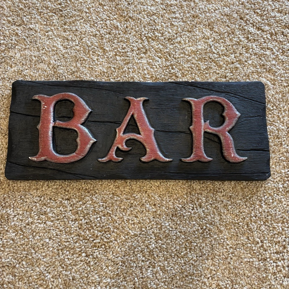 Vintage Plaster "BAR" Sign Wall‎ Tavern Bar Faux Wood Man Cave distressed 19"